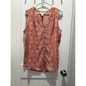 Cynthia Rowley Blouse Women’s Large Floral Tunic Pink Orange Button